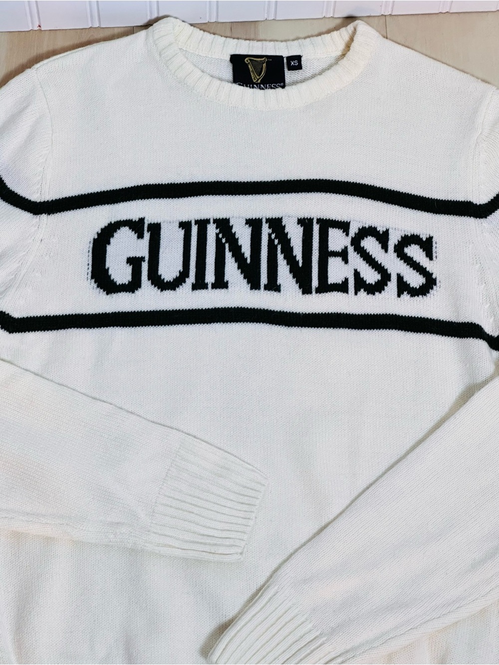 Guinness Crew Neck Knit Unisex Sweater in cream XS - Picture 5 of 10